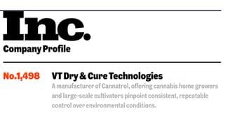 VT Dry & Cure Technologies, Inventors of Cannatrol, Recognized on Inc. 5000 2025 List of Fastest-Growing Private Companies