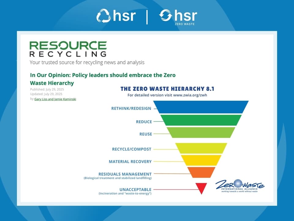 HSR Zero Waste President Advocates for Zero Waste Hierarchy in Industry Publication