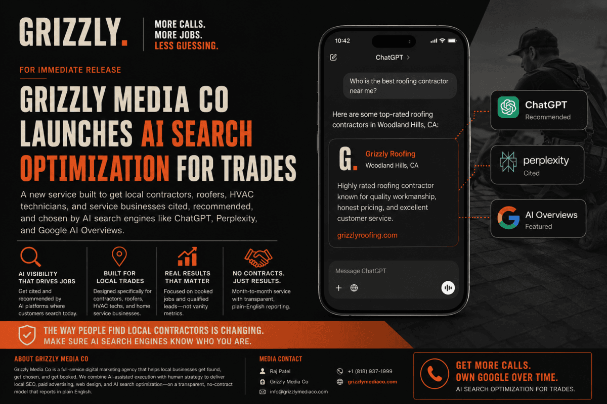 Grizzly Media Co Launches AI Search Optimization for Local Trades