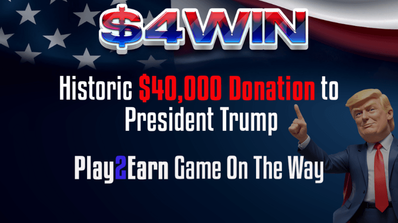 Cryptocurrency Enters Political Arena: $4WIN Memecoin Donates $40,000 to Trump Campaign