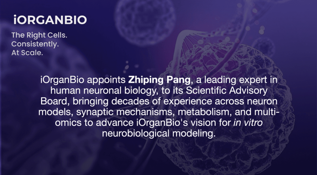 iOrganBio Appoints NeuroMetabolism Expert Dr. Zhiping Pang to Scientific Advisory Board
