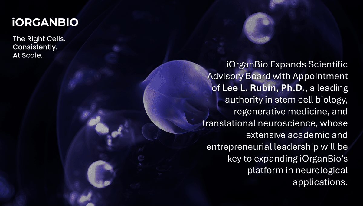 iOrganBio Appoints Lee L. Rubin, Ph.D. to Scientific Advisory Board
