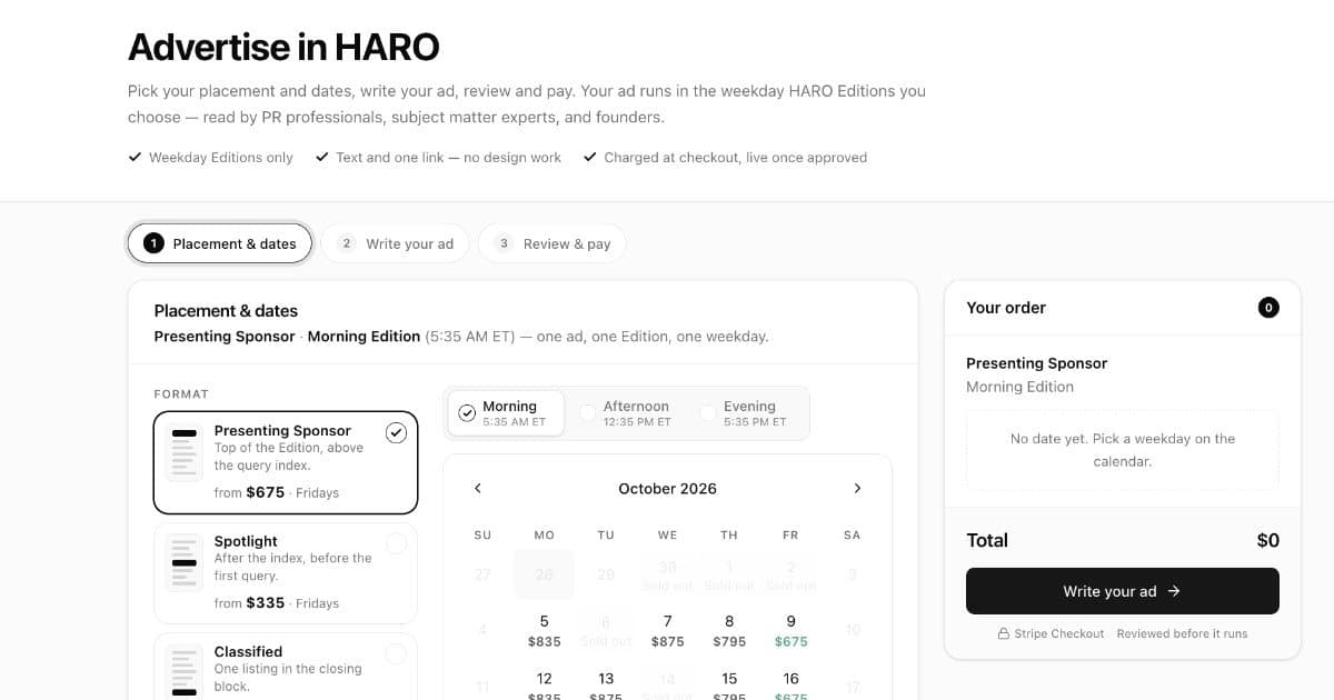 HARO Launches Self-Serve Advertising in the Journalist-Request Newsletter Read by PR Professionals